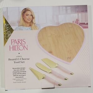 Paris Hilton Pink Heart-Shaped Cheese Board and Knife Set New